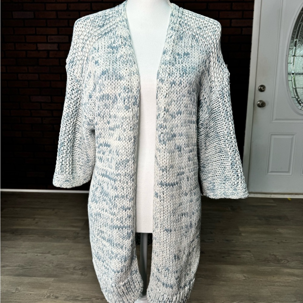 GAP Chunky Knit Cardigan XS Blue White Marled Open Front‎ Cozy Sweater